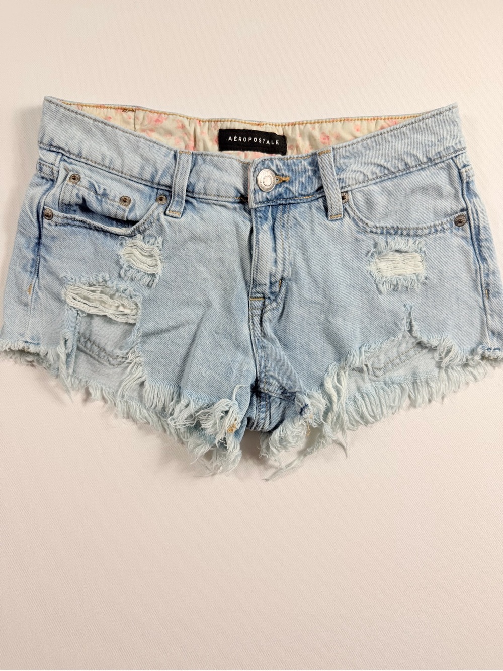 Aeropostale Vintage Low Rise Shorty Denim Shorts 0 Y2K Retro Distressed Cutoff